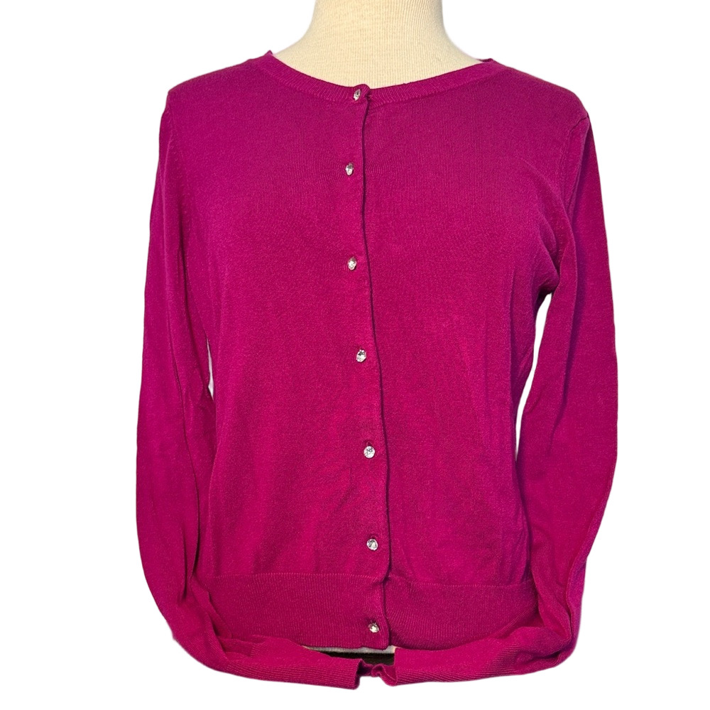 Express Vibrant Pink Cardigan Sweater Women’s Lightweight Button Front Size L